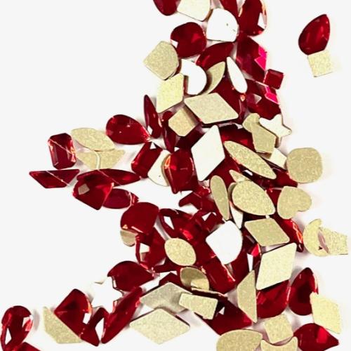 Crystal Mixed Shapes Siam Red 100 Pcs