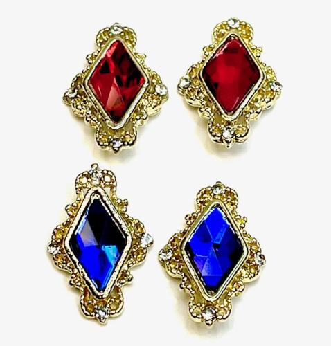 Fancy Diamond charms Royal Blue & Red - 12pcs