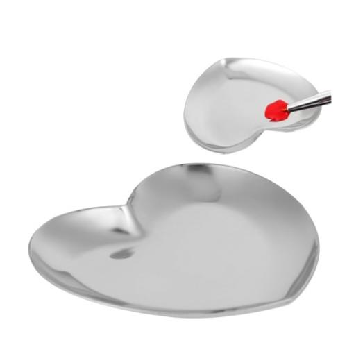 Silver Heart Shaped Nail Art Tray Stainless Steel 