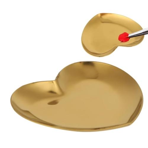 Gold Heart Shaped Nail Art Tray Stainless Steel 