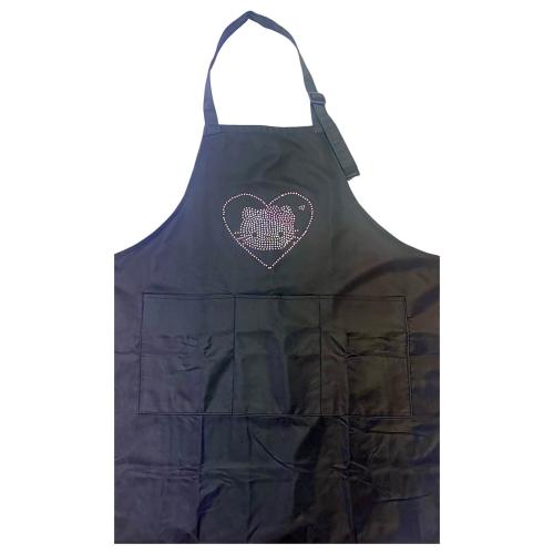 Kitty Heart Rhinestone waterproof knee high Long Apron Black