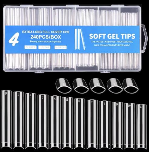 No C Curve Square Nail Tips, XXXL Half Cover Clear Nail Tips