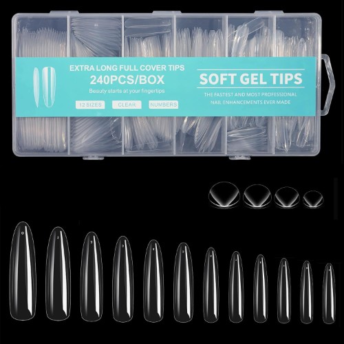 Long Round Nail Tips, 240Pcs Full Cover Soft Gel Nail Tips 2