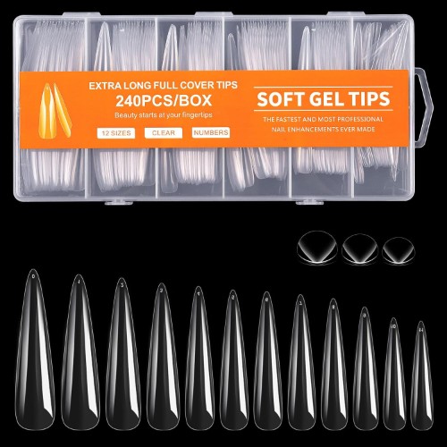 Long Stiletto Nail Tips, 240Pcs Full Cover Soft Gel Nail Tip
