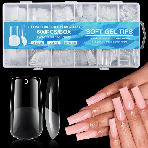 Short Square Nail Tips Full Cover Soft Gel Nails Tips Press 