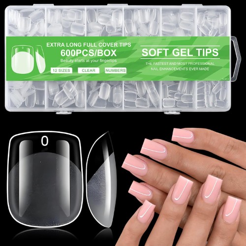 Square Full Cover Soft Gel Nails Tips X Short Clear Press on
