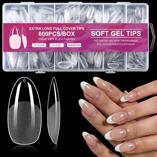  Medium Oval Nail Tips Full Cover Soft Gel Nails Tips,Clear 
