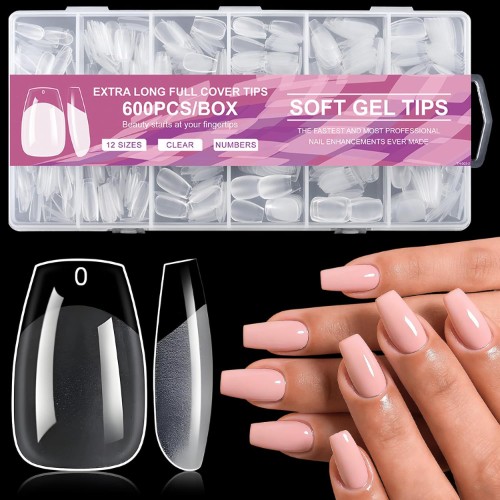  Short Coffin Nail Tips -Full Cover Soft Gel Nails Tips